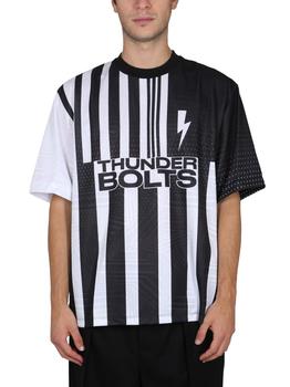 Neil Barrett | Neil Barrett Logo Printed Striped Crewneck T-Shirt商品图片,6.4折