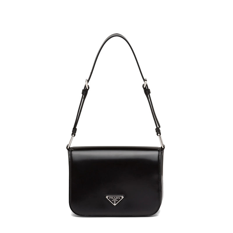 Prada | 【预售3-7天】PRADA/普拉达 21年秋冬 女士黑色亮面皮革可调式皮革提手磁扣式翻盖开合斜跨手提单肩包1BD308_ZO6_F0002_V_HOO商品图片,7.9折, 包邮包税