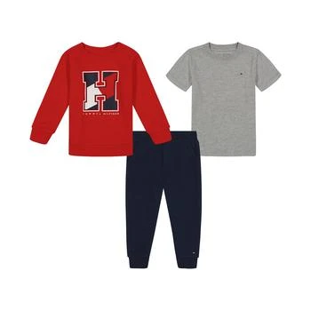 Tommy Hilfiger | Baby Boys Basic T-shirt, Fleece Monogram Crewneck and Joggers, 3 Piece Set 