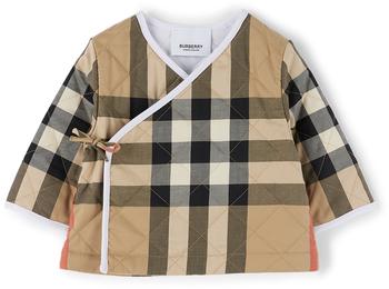 Burberry | Baby Beige Quilted Vintage Check Wrap Jacket商品图片,