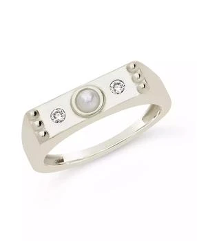 Sterling Forever | Women's Sterling Silver Imitation Pearl and Cubic Zirconia Bar Ring,商家Macy's,价格¥329