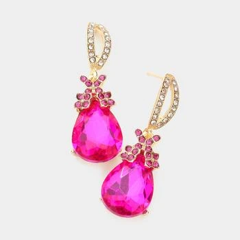 FASHNZFAB | Teardrop Crystal Rhinestone Evening Earrings - Fuchsia,商家Premium Outlets,价格¥161