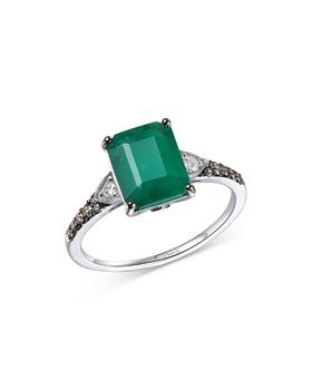 商品Emerald & Champagne & Brown Diamond Ring in 14K White Gold - 100% Exclusive图片