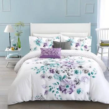 Chic Home Design | Aylett 5 Piece Reversible Comforter Set 100% Cotton Large Floral Design Geometric Scale Pattern Print Bedding QUEEN,商家Verishop,价格¥1793