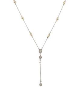 商品Sterling Silver, 3-4MM Cultured Pearl & Cubic Zirconia Y-Necklace图片