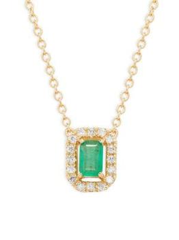 商品Saks Fifth Avenue | 14K Yellow Gold, Emerald & Diamond Pendant Necklace,商家Saks OFF 5TH,价格¥3092图片