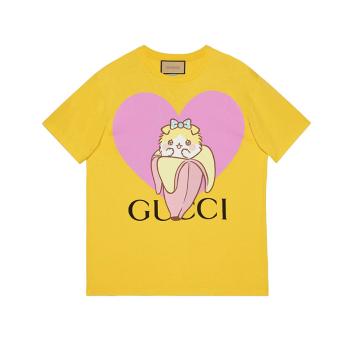 Gucci | 【预售3-7天】GUCCI/古驰 22年秋冬新款 爱的进行曲系列 女士黄色纯棉心形Bananya印花短袖T恤615044XJD8I7269商品图片,8折, 包邮包税