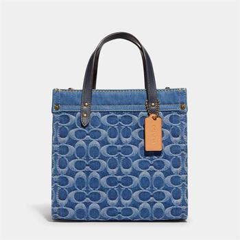 推荐Coach Women's Washed Denim Signature Field Tote Bag 22 - Indigo Midnight Navy Multi商品