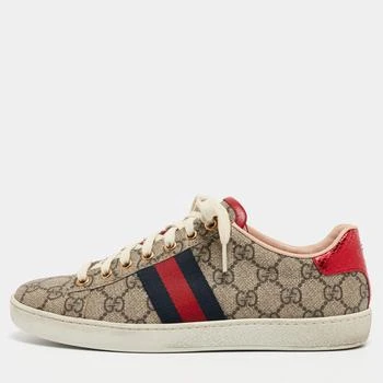 推荐Gucci Brown/Beige Canvas Ace Low Top Sneakers Size 37商品