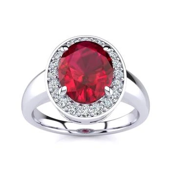 SSELECTS | 3 Carat Oval Shape Ruby And Halo Diamond Ring In 14 Karat White Gold,商家Premium Outlets,价格¥9465