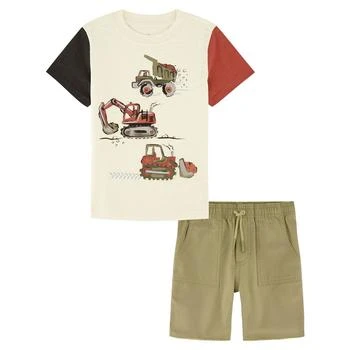 KIDS HEADQUARTERS | Little Boys Short Sleeve Colorblock T-shirt and Prewashed Canvas Shorts Set,商家Macy's,价格¥196