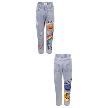 推荐Scribble rainbow print distressed jeans in blue商品