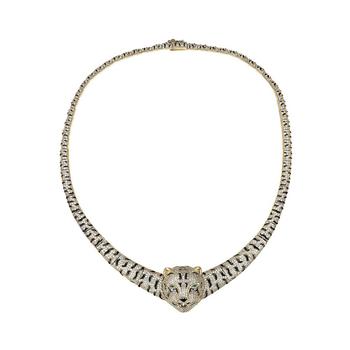 商品Genevive | Sterling Silver 14K Gold-Plated Cubic Zirconia Leopard Necklace,商家Macy's,价格¥4632图片