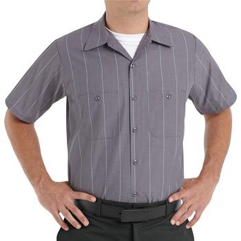 推荐Men's Industrial Stripe Work Shirt, Regular Fit, Short Sleeve商品