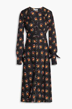 Paco Rabanne是什么牌子, Paco Rabanne | Ruffle-trimmed printed satin midi dress商品图片 4.5折
