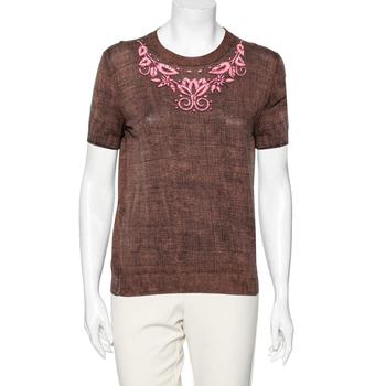 lv女装, [二手商品] Louis Vuitton | Louis Vuitton Brown Printed Cotton Knit T-Shirt M商品图片 3.3折