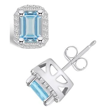 Macy's | Aquamarine (1 ct. t.w.) and Diamond (1/5 ct. t.w.) Halo Stud Earrings in 14K White Gold,商家Macy's,价格¥22305