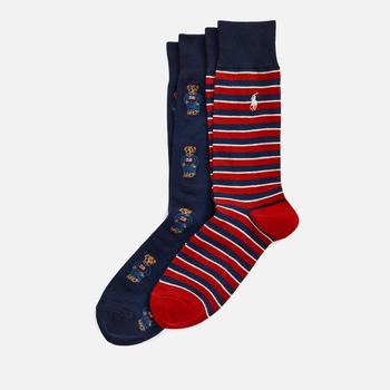 推荐Polo Ralph Lauren Men's 2-Pack Socks - Navy Bear/Stripe商品