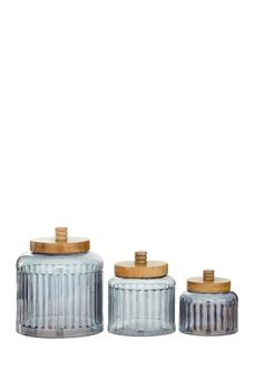 商品SONOMA SAGE HOME | Round Metallic Silver Smoked Large Glass Jars w/ Wood Lids - Set of 3,商家Nordstrom Rack,价格¥608图片