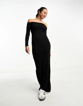 Bershka | Bershka off the shoulder long sleeve shaping maxi dress in black 