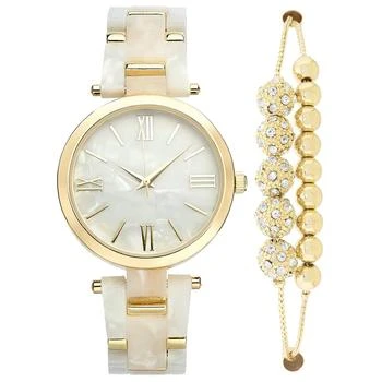 推荐Women's Gold-Tone & Mother-of-Pearl Bracelet Watch 38mm & Slider Bracelet Set, Created for Macy's商品