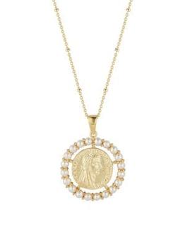商品Chloe & Madison | 14K Goldplated Sterling Silver & 3MM Freshwater Pearl Coin Pendant Necklace,商家Saks OFF 5TH,价格¥367图片