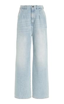 推荐Loulou Studio - Women's Pleated Wide-Leg Denim Pants - Blue - 24 - Moda Operandi商品