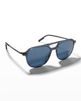 推荐Men's Double-Bridge Plastic Aviator Sunglasses商品