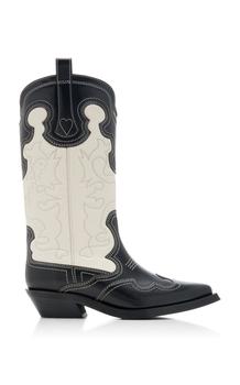 Ganni - Women's Mid-Shaft Embroidered Western Boots - Black/white - IT 40 - Moda Operandi product img