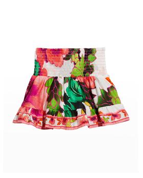 Camilla是什么牌子, Camilla | Girl's Pretty As A Poppy Shirring Floral Print Ruffle Trim Skirt, Size 4-10商品图片 