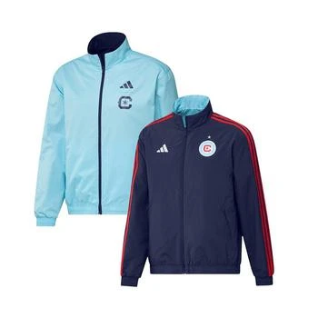 Adidas | Men's Navy and Light Blue Chicago Fire 2023 On-Field Anthem Full-Zip Reversible Team Jacket 