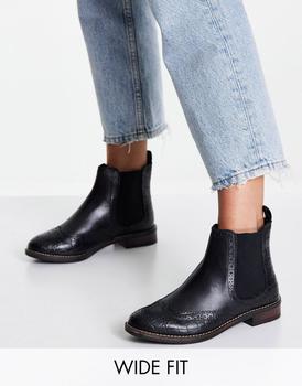 推荐Dune London Wide Fit chelsea boots in black leather商品