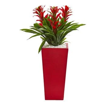 NEARLY NATURAL | Triple Bromeliad Artificial Plant in Red Planter,商家Macy's,价格¥1056