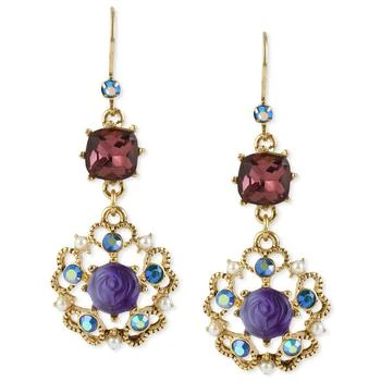 推荐Antique Gold-Tone Flower Medallion Crystal Drop Earrings商品