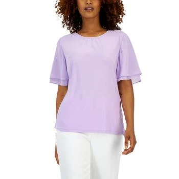 Kasper | Women's Chiffon Flutter-Sleeve Top,商家Macy's,价格¥439