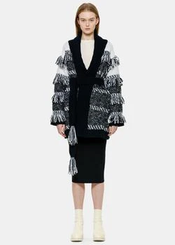 推荐Matilde Cashmere Navy & Ice White Fringed Wrap Coat商品