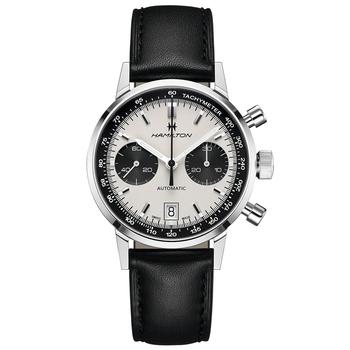推荐Men's Swiss Automatic Chronograph Intra-Matic Black Leather Strap Watch 40mm商品