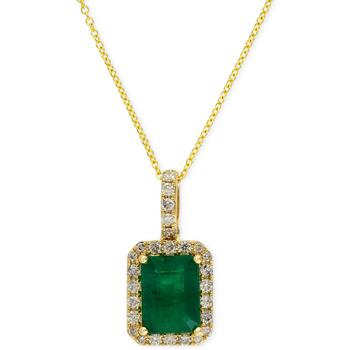 商品Brasilica by EFFY® Emerald (1-3/8 ct. t.w.) and Diamond (1/4 ct. t.w.) Pendant Necklace in 14k Gold or 14k White Gold, Created for Macy's图片