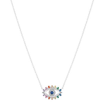 Unwritten | Fine Silver Plated Plated Multi Colored Cubic Zirconia Evil Eye Necklace商品图片,6折×额外8.5折, 额外八五折