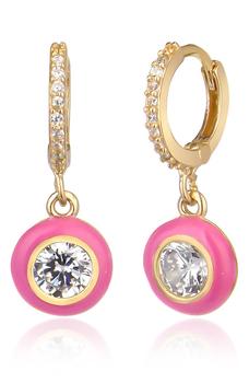 Gabi Rielle推荐, Gabi Rielle | 14K Gold Vermeil Enamel CZ & Imitation Diamond Drop Huggie Hoop Earrings商品图片 5折