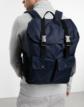 推荐ASOS DESIGN backpack in navy with multi pockets商品