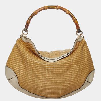 古驰女包, Gucci | Gucci Brown Raffia Peggy Bamboo Hobo Bag商品图片 