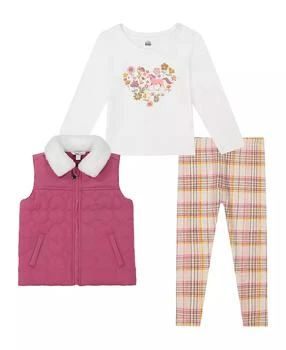 KIDS HEADQUARTERS | Toddler and Little Girls Sherpa Trim Vest Plaid Legging Set, 3 piece set,商家Macy's,价格¥268