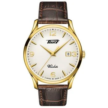 推荐Men's Swiss Heritage Visodate Brown Leather Strap Watch 40mm商品