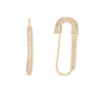 商品Adornia Safety Pin Crystal Dangle Earrings Yellow Gold Plated Brass图片