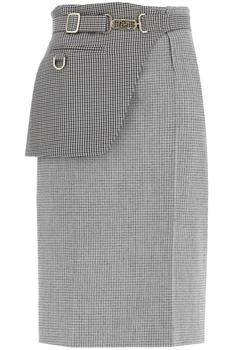 推荐HOUNDSTOOTH WOOL MIDI SKIRT WITH PEPLUM BELT商品