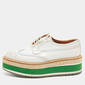 prada derby, [二手商品] Prada | Prada White Brogue Leather Wingtip Platform Derby Sneakers Size 37.5商品图片 满1件减$100, 满减