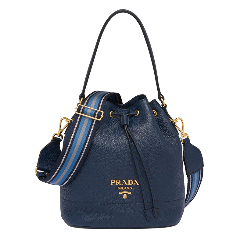Prada | PRADA/普拉达 22新款 女士波罗的海蓝saffiano皮革金扣徽标皮革手柄抽绳单肩斜挎手提水桶包1BE018_2BBE_F0216_V_NOM商品图片,额外9.5折, 包邮包税, 额外九五折