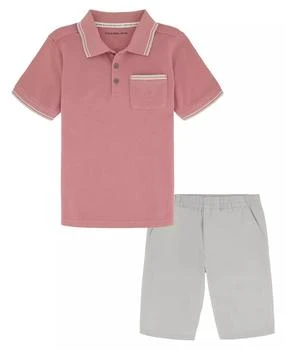 Calvin Klein | Toddler Boys Monogram Pocket Pique Short Sleeve Polo Shirt and Twill Shorts, 2 Piece Set,商家Macy's,价格¥114