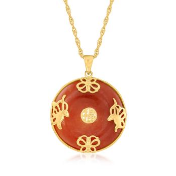 商品Ross-Simons Jade "Good Fortune" Butterfly Pendant Necklace in 18kt Gold Over Sterling图片